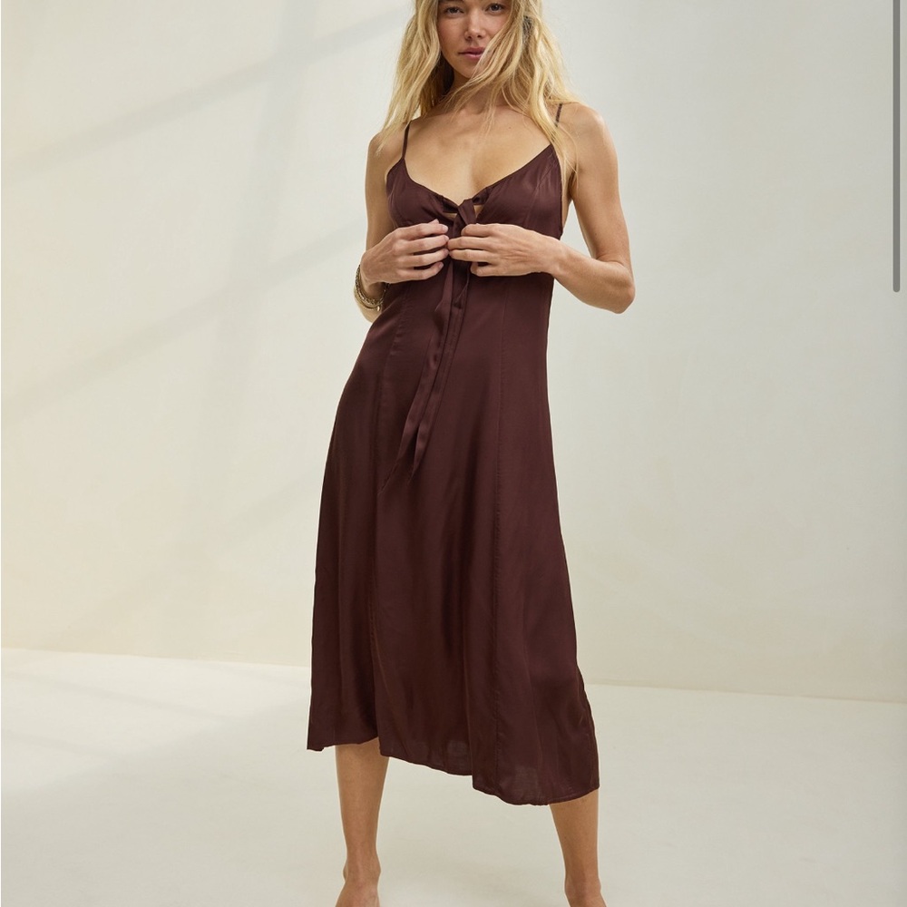 NWT Aerie Brown Midi Slip Dress
